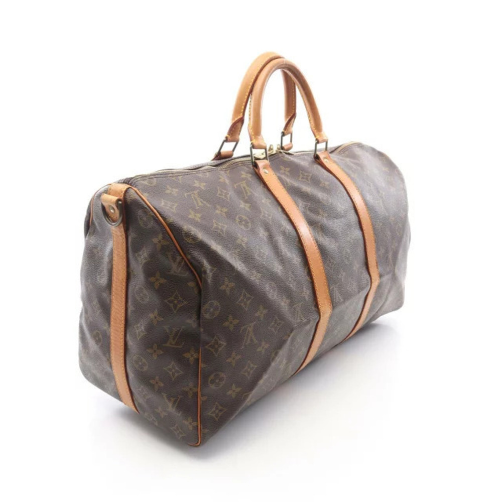 Louis Vuitton Canvas Boston Monogram Bag Leather Keepall Bandoulire Brown